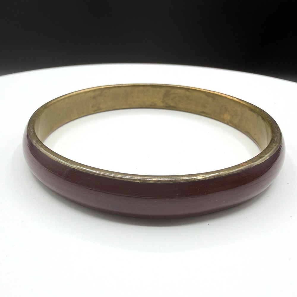 Burgundy Red Enamel Gold Tone Bangle Bracelet Stackable Boho Minimalist Gift